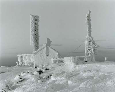 Stage Office and Antennas, in Rime Ice, at Dawn